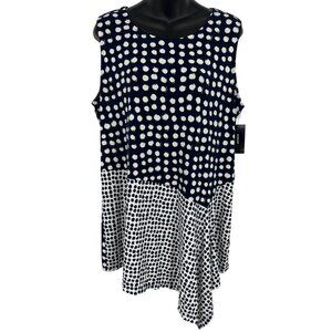 Alfani Women XL Extra Large Blue White Polka Dot Sleeveless Top Blouse NWT New